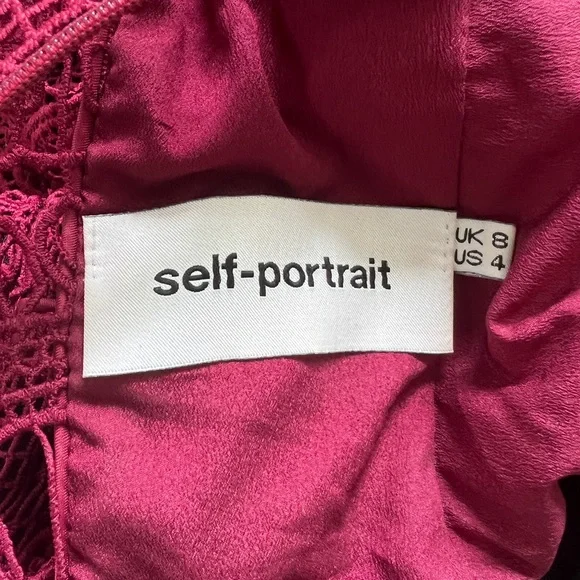 Self Portrait Teardrop Guipure Lace Dress Burgundy - Picture 7 of 10